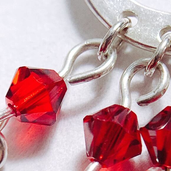 Vintage Artisan Sterling Silver Swarovski Red Crystal Dangle Earrings Handmade - Picture 12 of 13